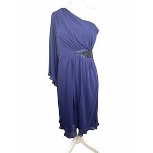 Evan-Picone One-Shoulder Mystic Purple Chiffon Dress W/ Beaded Waist Size 4